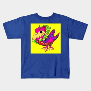 seagull bird in wild mandala zentangle art ecopop floral design Kids T-Shirt